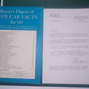 Vintage Buyers Digest of New Car Facts for 1960 & Letter from Ford